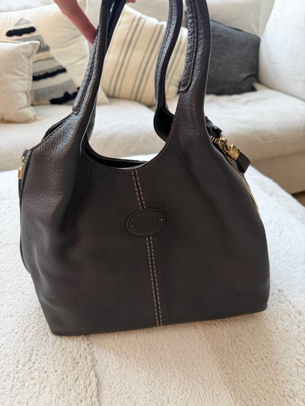 Tod's Black Leather Shoulder Bag with Gold Hardware